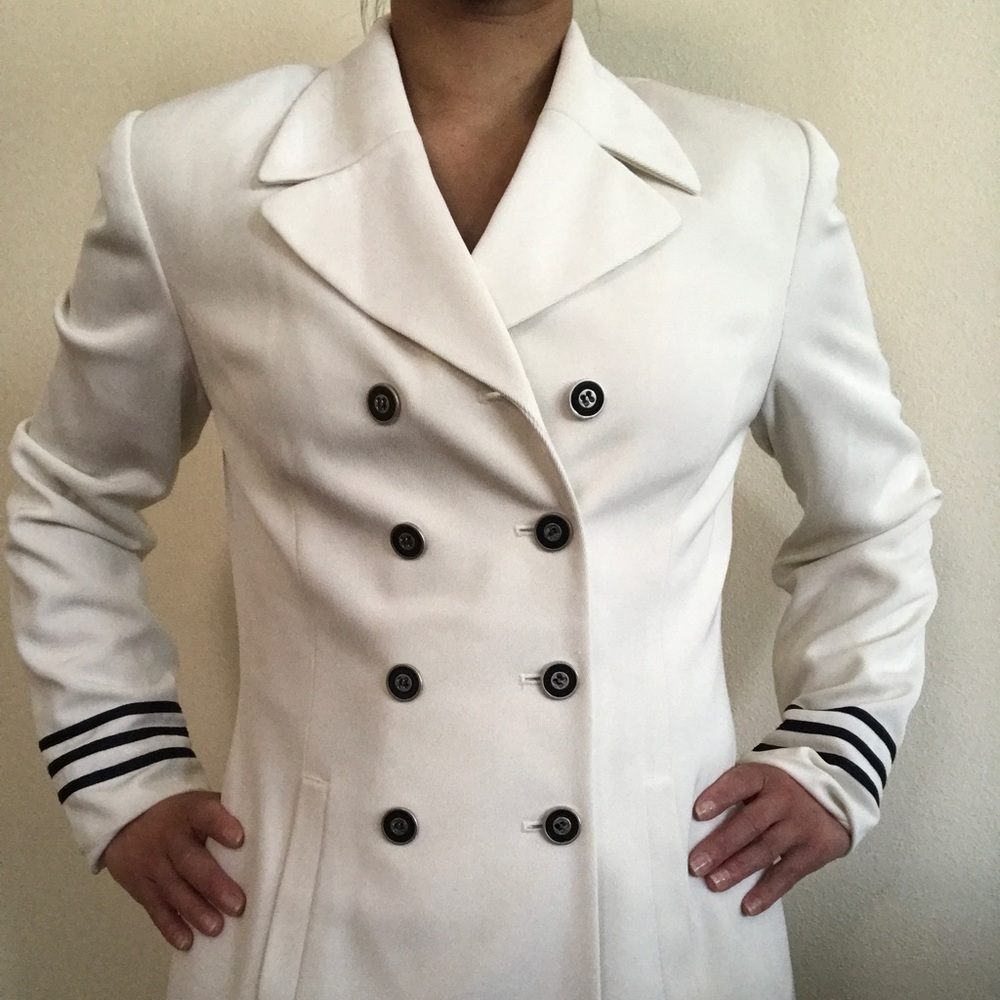 Kasper Vintage Cream and Navy Long Sailor Jacket